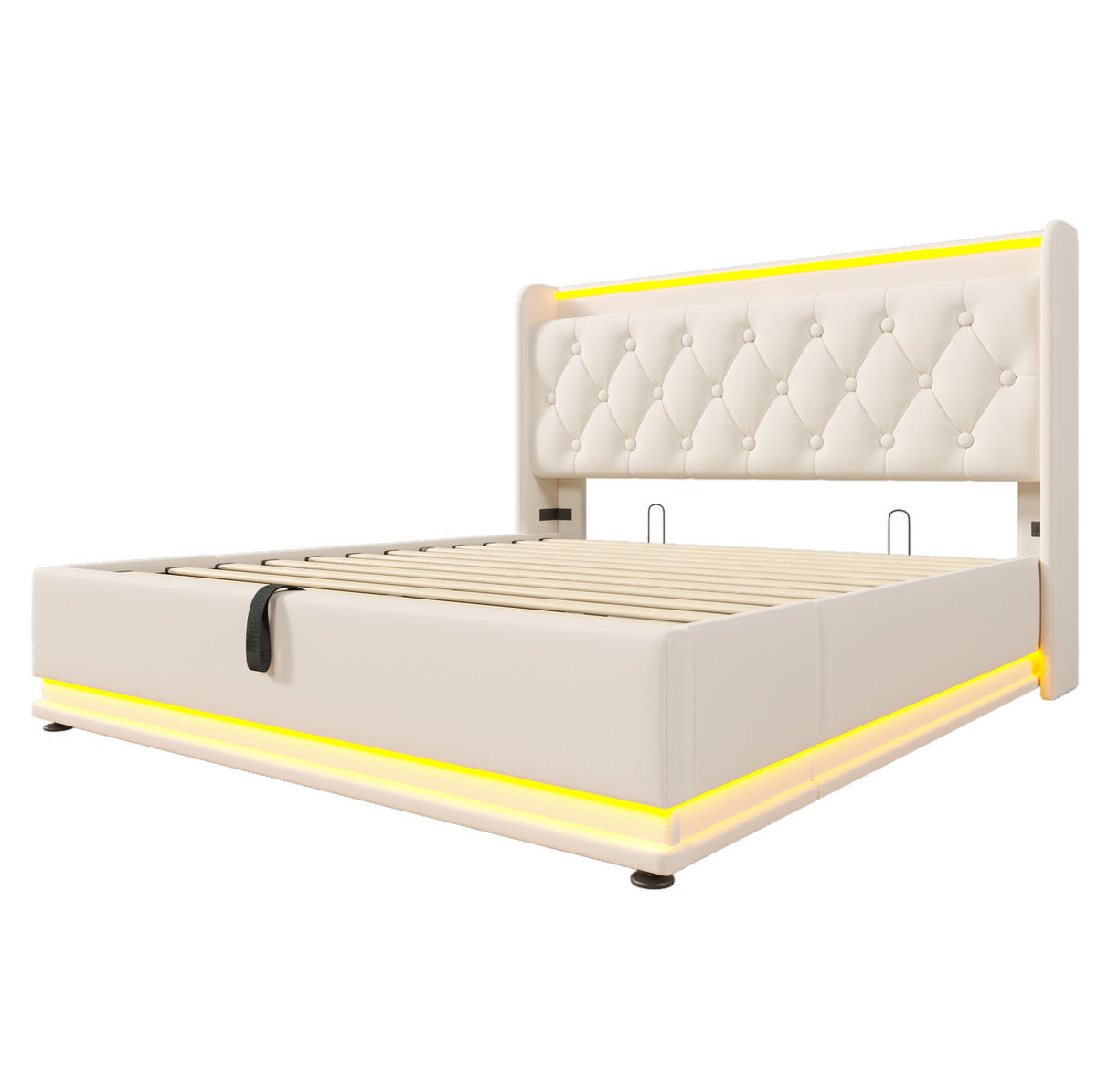 POLSTERBETT mit LED-Beleuchtung 140/200 cm mit Bettkasten & USB Typ-C, Weiß - Weiß, Kunststoff (140/200cm) - BEAOK