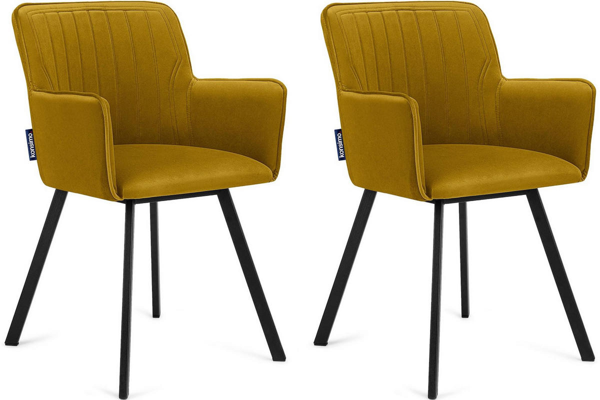 ESSZIMMERSTUHLE PYRUS 2-tlg Velours-Sitz, Gelb/Schwarz - Gelb/Schwarz, Textil/Metall (56/84/46cm) - KONSIMO®