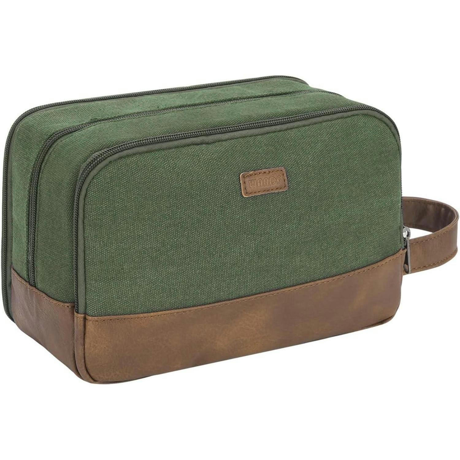 KULTURTASCHE Herren Grün Canvas/Kunstleder 25 cm - Grün, Textil (5/2/5cm)