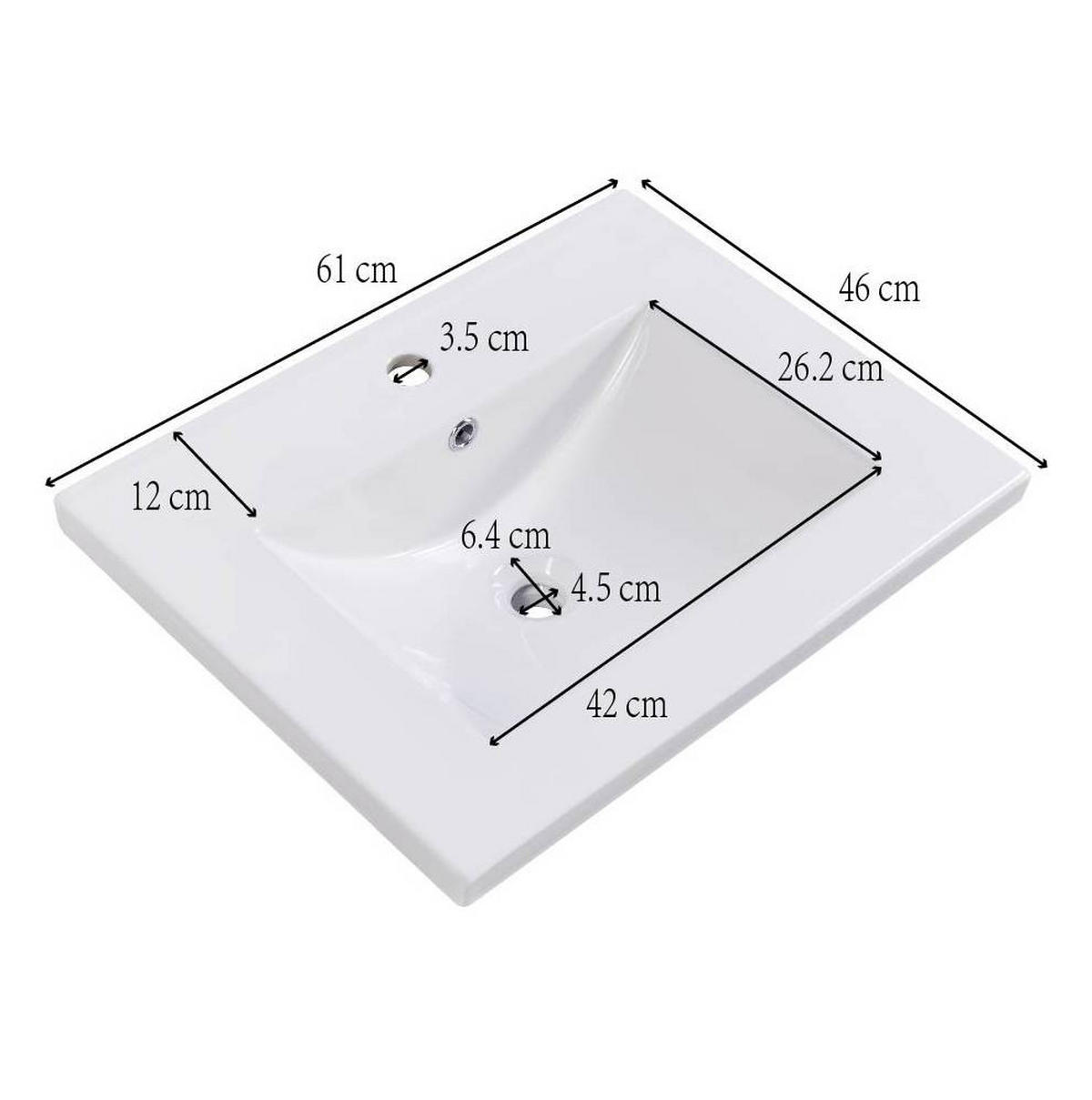 WASCHTISCHKOMBI 60 cm in Weiß mit Keramikwaschbecken und Stauraum - Weiß, Holzwerkstoff (61/87/47cm) - BEAOK