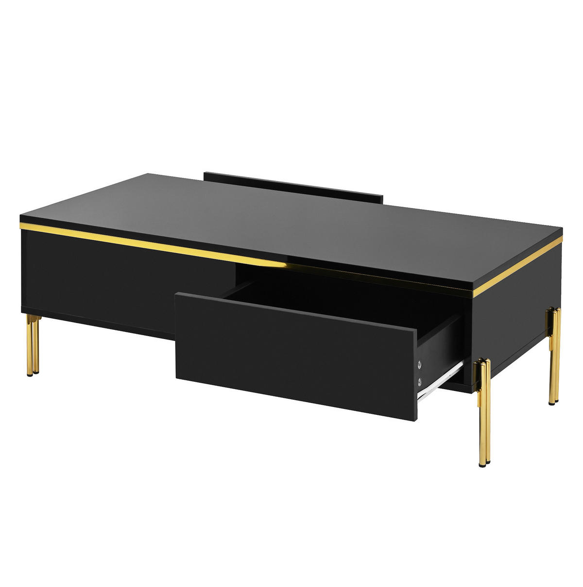 COUCHTISCH aus Spanplatte 100x50x36 cm Schwarz mit 2 Schubladen und Metallbeinen - Schwarz, Holzwerkstoff (100/50/36cm) - IVMEU