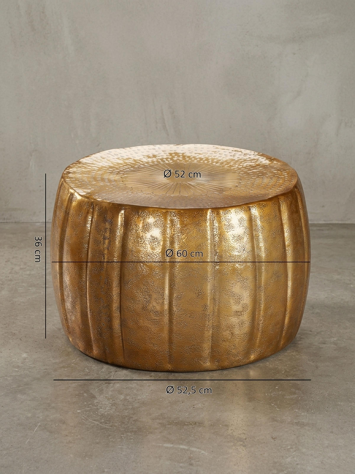 COUCHTISCH LIMENTRA im orientalischen Stil aus strukturiertem Aluminium, Gold 60x60x36 cm - Goldfarben, Metall (60/60/36cm) - KADIMA DESIGN