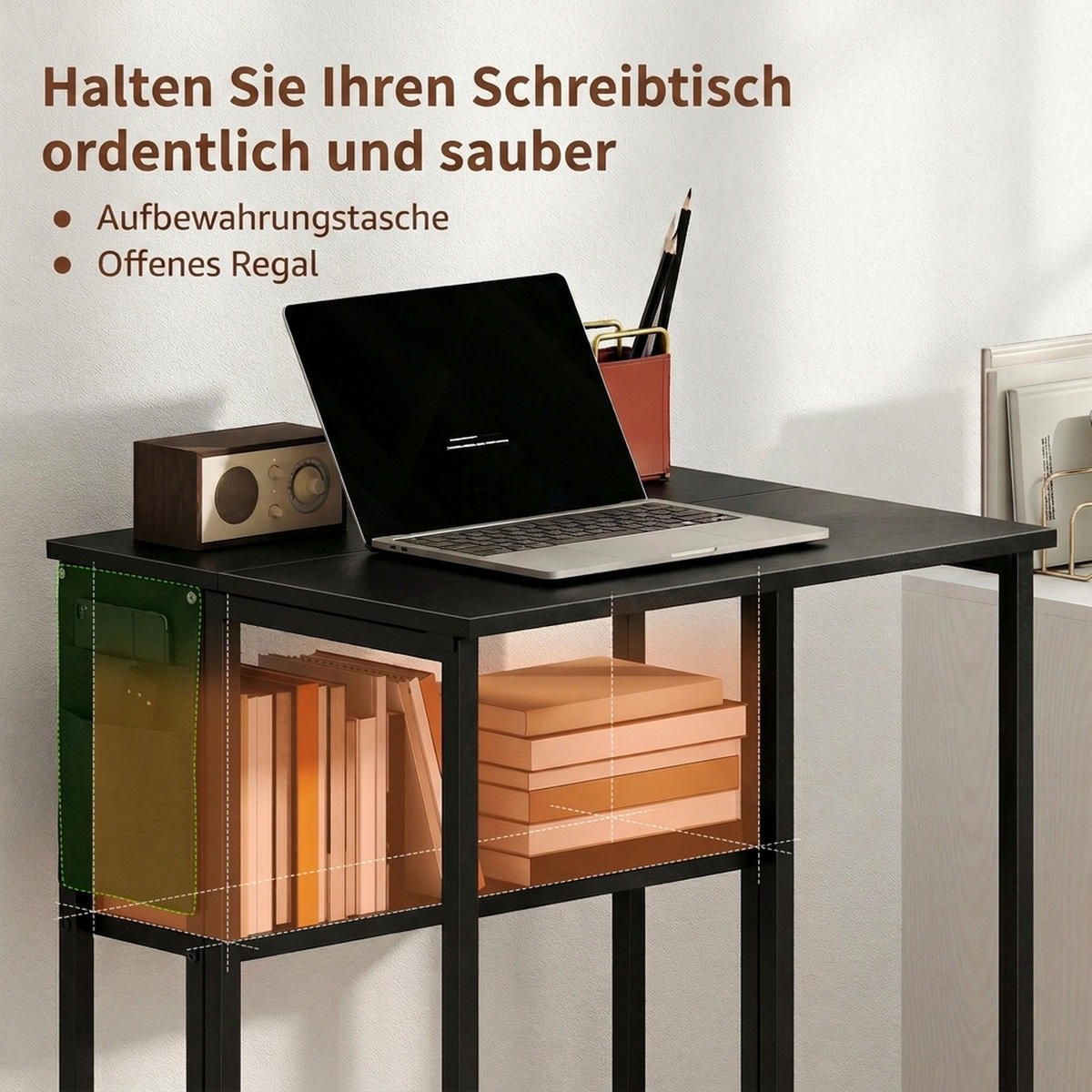 KLAPPBARER-SCHREIBTISCH MDF Stahl Schwarz - Schwarz, Metall (63/50/75cm) - HOMCOM