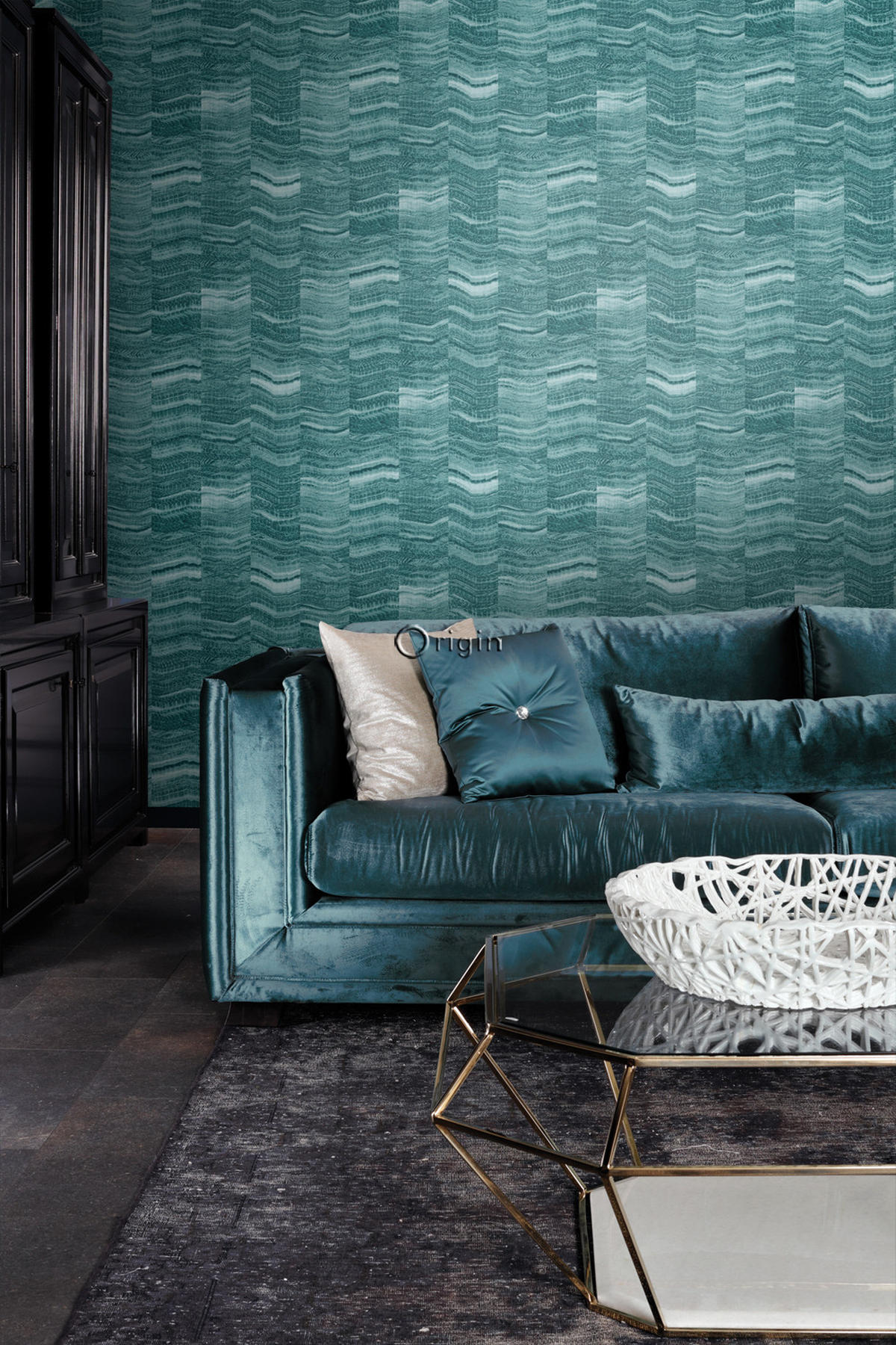 TAPETE Zick-Zack-Mamorstreifen 53 cm x 10.05 m - Türkis, Papier (53/1000cm) - Origin Wallcoverings