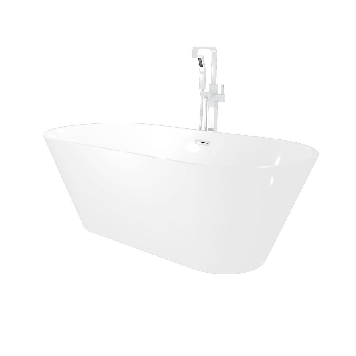 FREISTEHENDE Badewanne Wanne F01 170x80cm mit Armatur AF02 - Weiß, Glas/Kunststoff (80/58/170cm) - AcquaVapore by Sandra Jentho