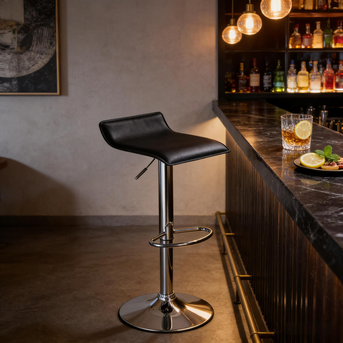 BARHOCKER DE-36094 Höhenverstellbar drehbar mit Kunstlederbezug Schwarz - Schwarz, Metall (39/84/38.5cm) - ComfortXL