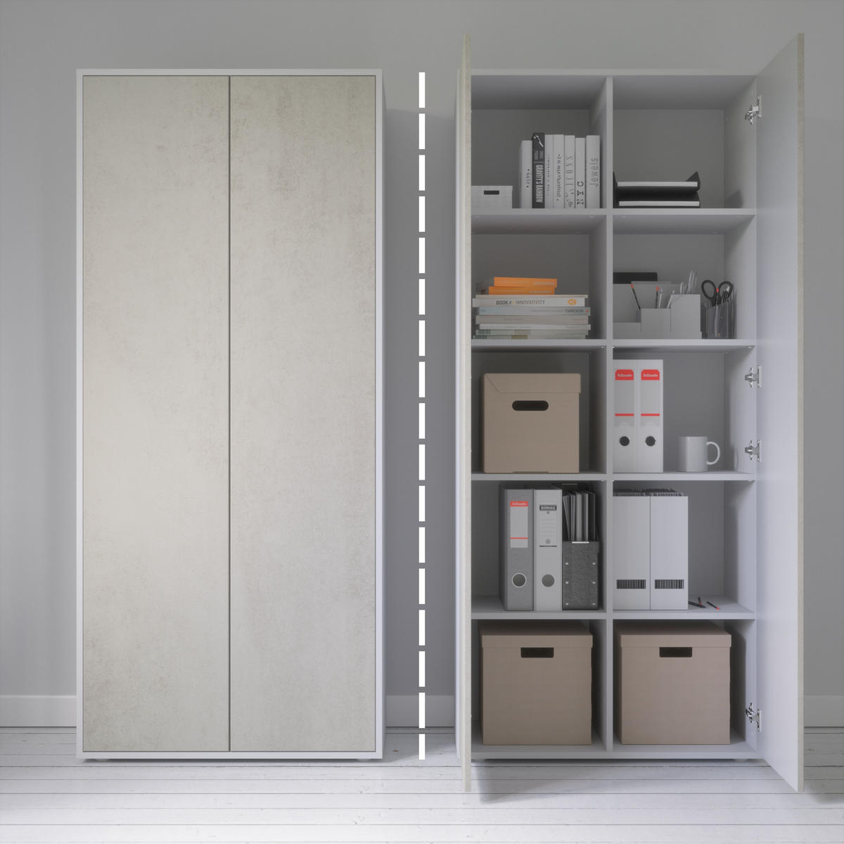 AKTENSCHRANK Amira T00 Beton Oxid 180/80/40 cm - Hellgrau, Holzwerkstoff (80/180/40cm) - SIMPLYFURN