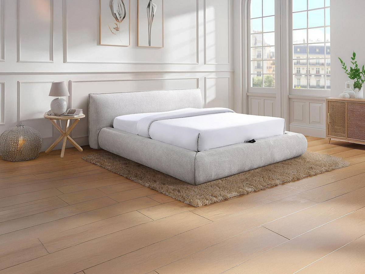 BETT mit Bettkasten - 2 Personen - stoff - beige Mirsio - Beige, Textil (180/200cm) - Vente-Unique