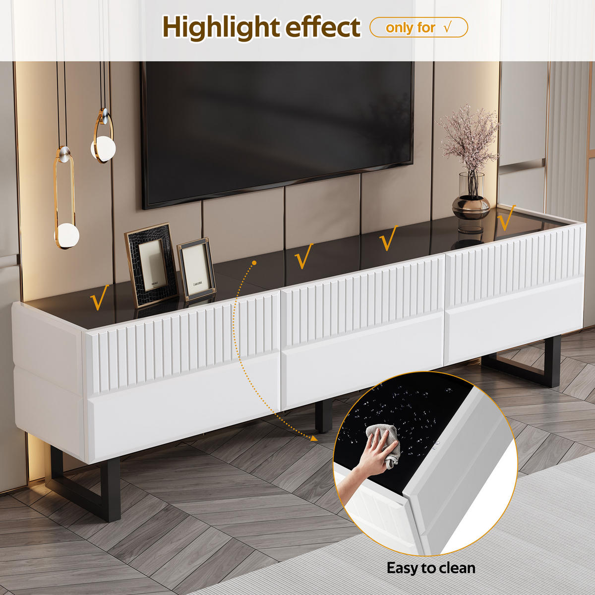 TV-SCHRANK Schwarz/Weiß 170/35/47 cm Drei Schubladen Eisenbeine - Schwarz, Karton (35/47/170cm) - PANGIVO