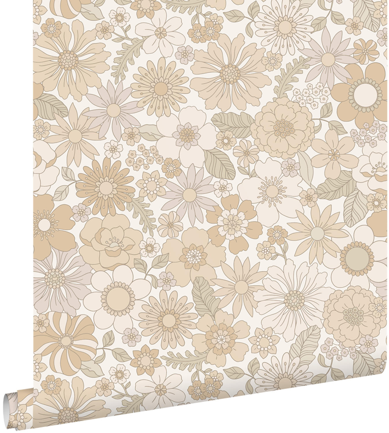 TAPETE Retro Blumen 53 cm x 10.05 m - Beige, Papier (53/1000cm) - ESTAhome