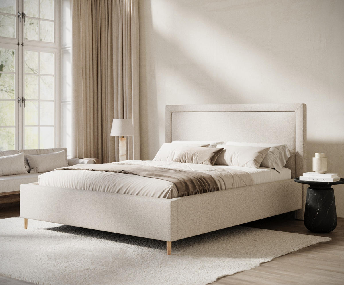 POLSTERBETT Ordina Creme 180/200 cm im Webstoff - Creme/Naturfarben, Holz/Holzwerkstoff (180/200cm) - Maison de Reve