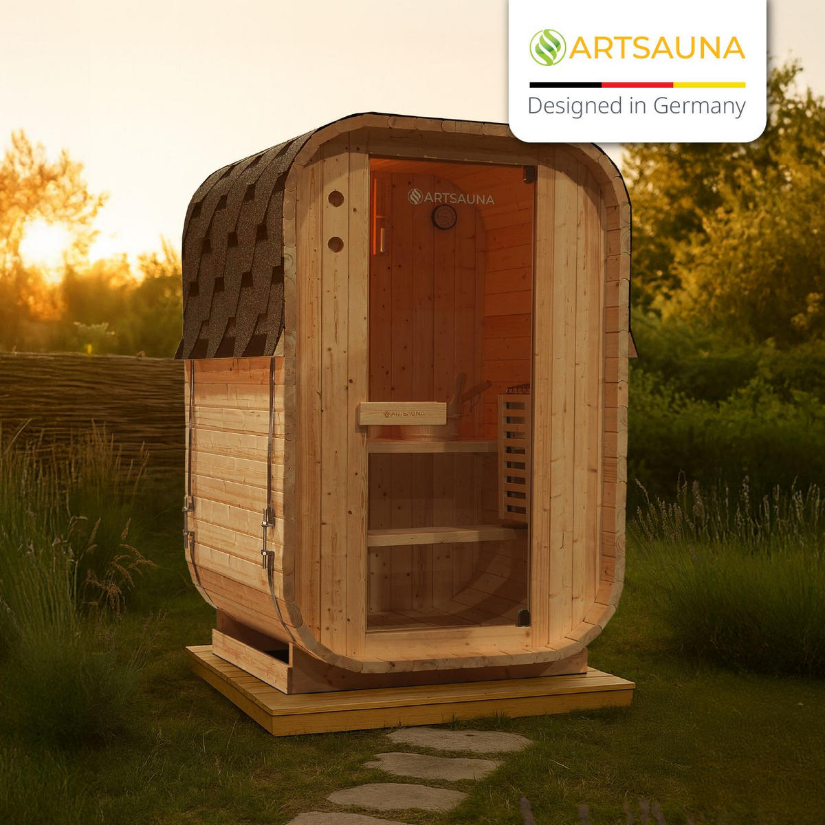 FASSSAUNA Nolvik S inkl. Zubehör-Set - Naturfarben, Holz (128/194/120cm) - Artsauna