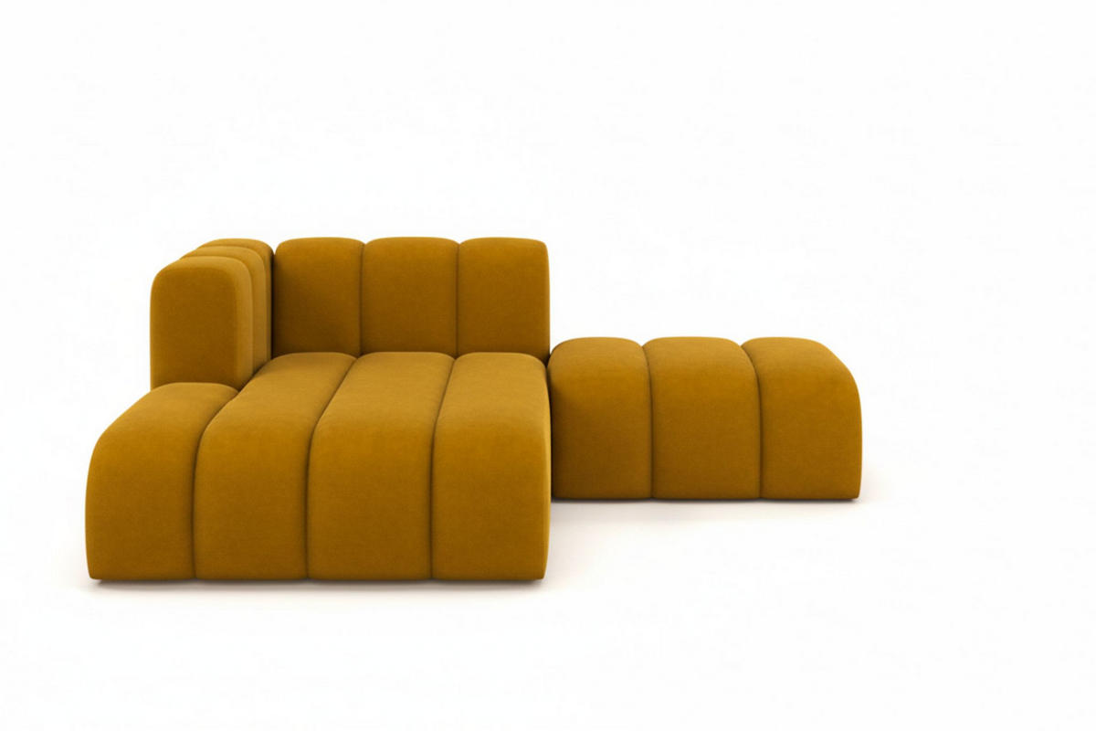 CHAISELONGUE Mit Hocker Grand, Veloursstoff Salvador, Gelb, Links - Gelb, Holz (204/179cm) - Kaiser Möbel