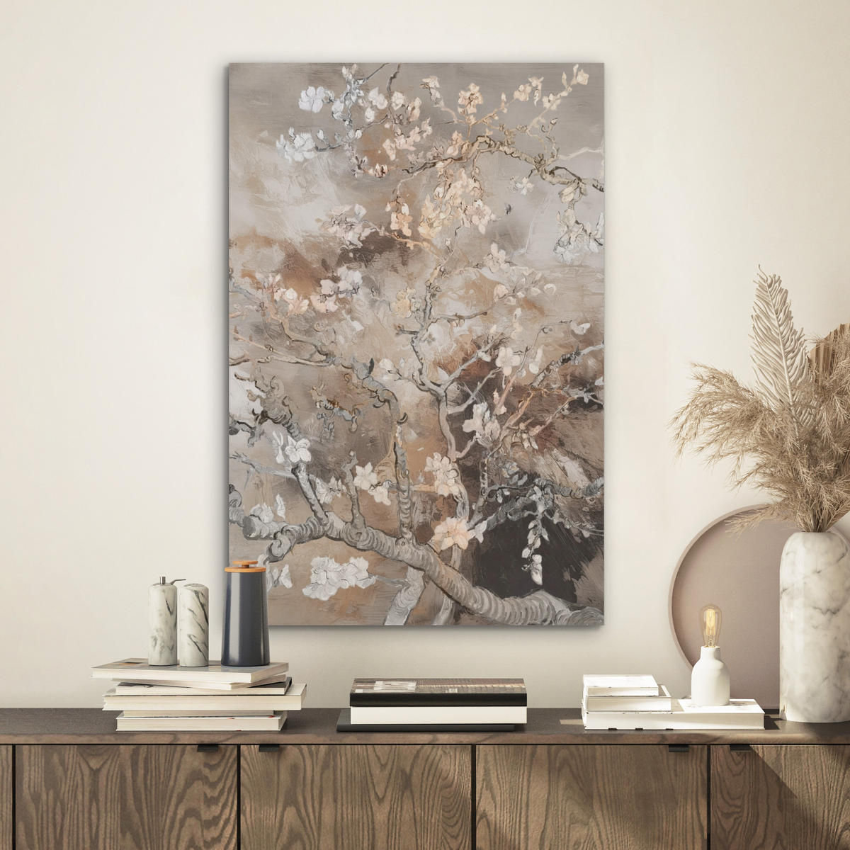 AKUSTIKBILD Mandelblüte - Kunst - Van Gogh - Beige - Abstrakt Kunstdruck Schlafzimmer 50x70 cm - Braun, Kunststoff (50/70/0.9cm) - MuchoWow