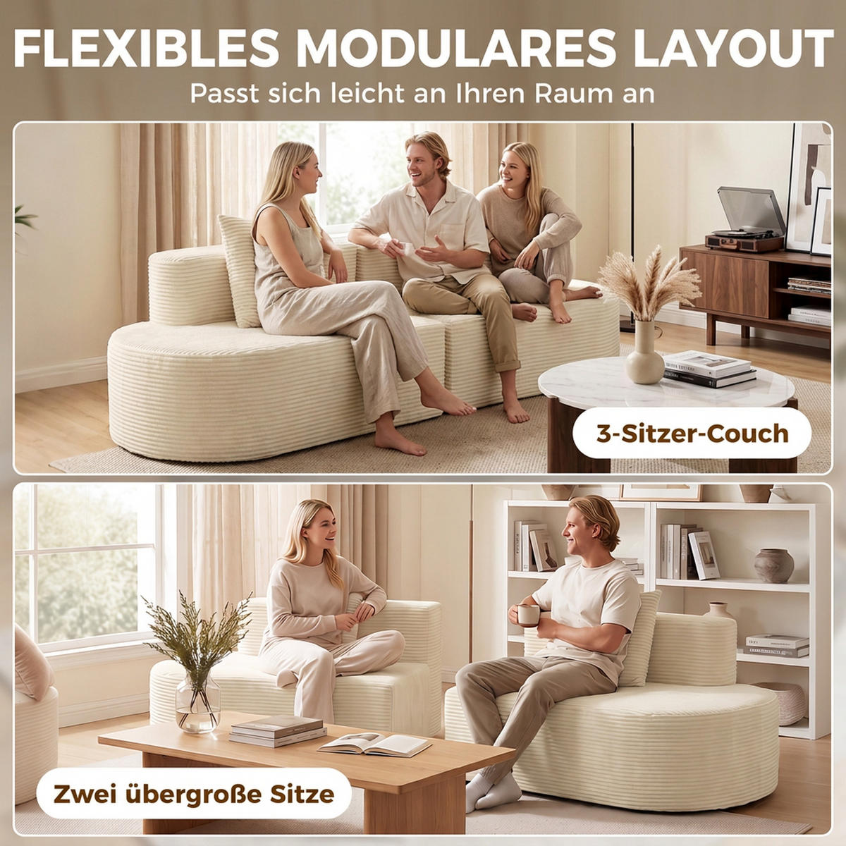 3-SITZER-SOFA Polyester Schaumstoff Beige - Beige, Textil (86/82/245cm) - HOMCOM