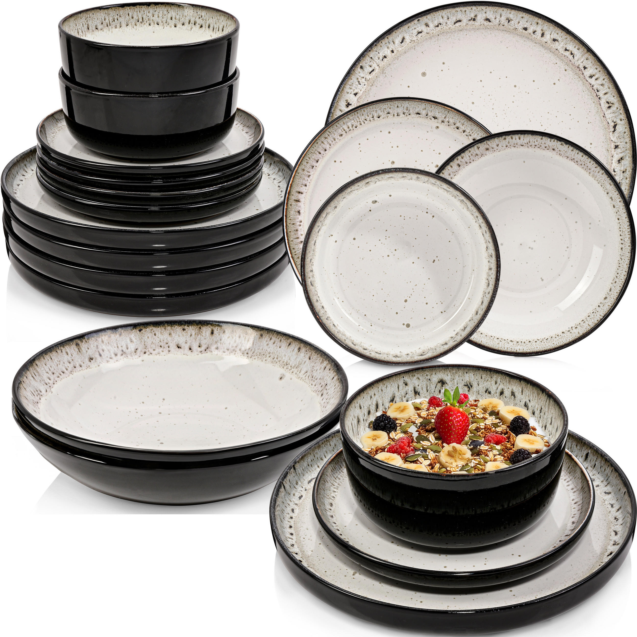 TAFELSERVICE SANSIBAR - 24-teilig aus Steingut - Schwarz, Keramik (44/45/54cm) - Sänger