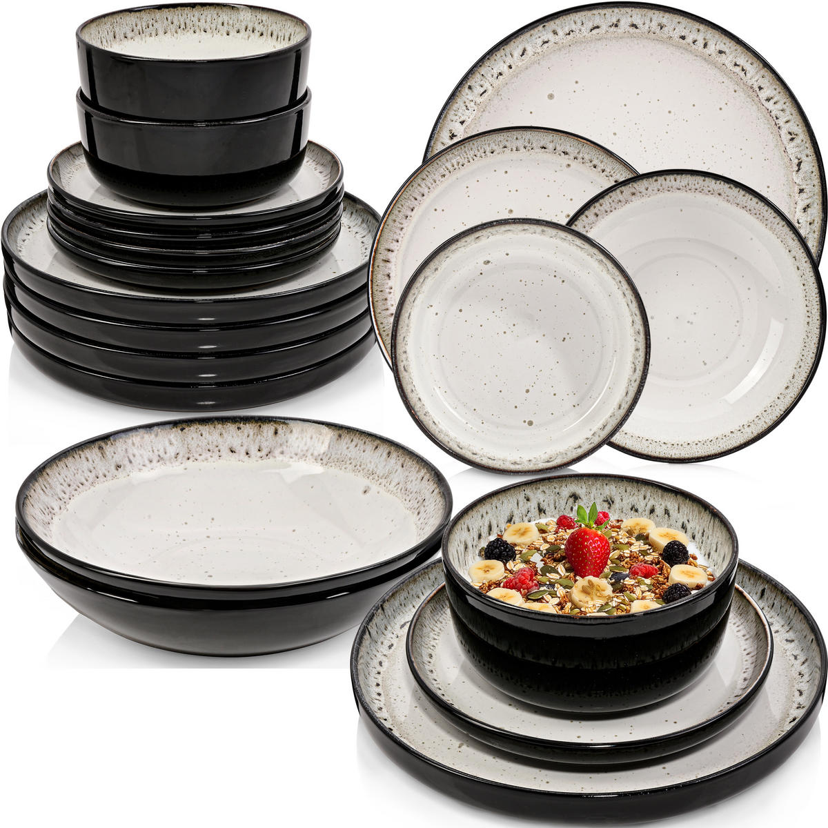TAFELSERVICE SANSIBAR - 24-teilig aus Steingut - Schwarz, Keramik (44/45/54cm) - Sänger