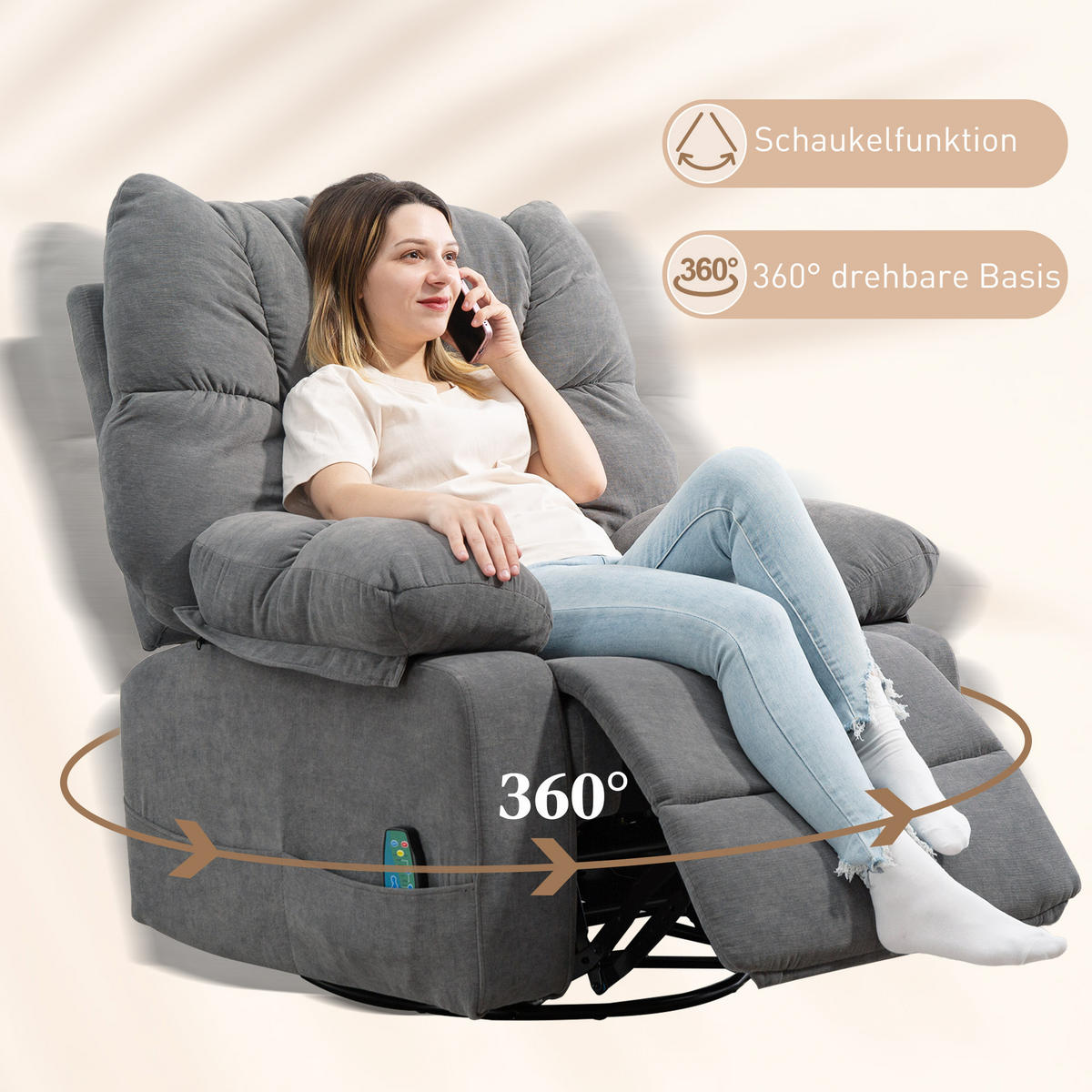 RELAXSESSEL mit Massagefunktion Drehbarer Massagesessel Fernbedienung Dunkelgrau - Dunkelgrau/Schwarz, Textil/Metall (90/98/98cm) - HOMCOM