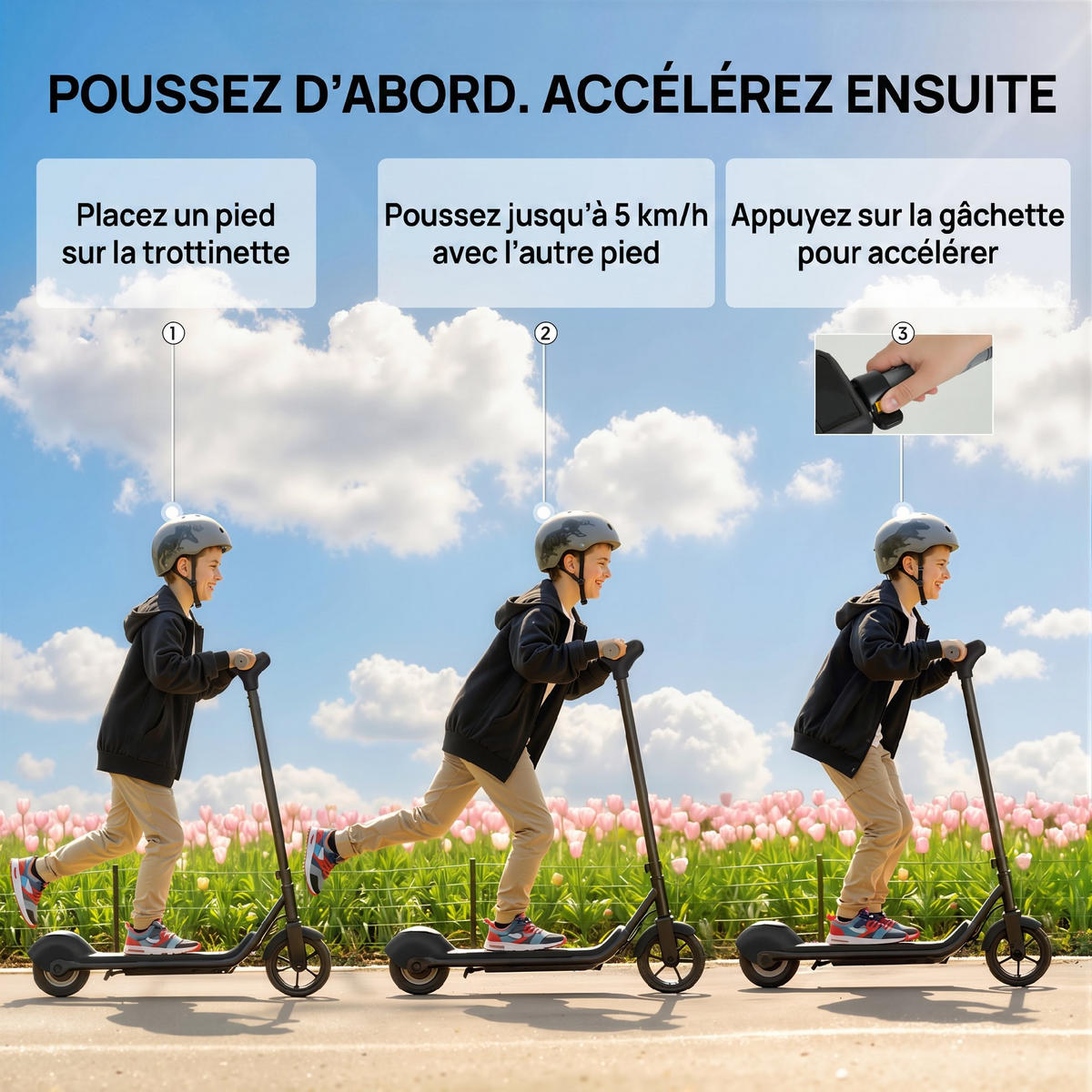 KINDERSCOOTER DE-16992 LED-Display & RGB-Licht Schwarz - Schwarz, Metall (80/34/89cm) - ComfortXL