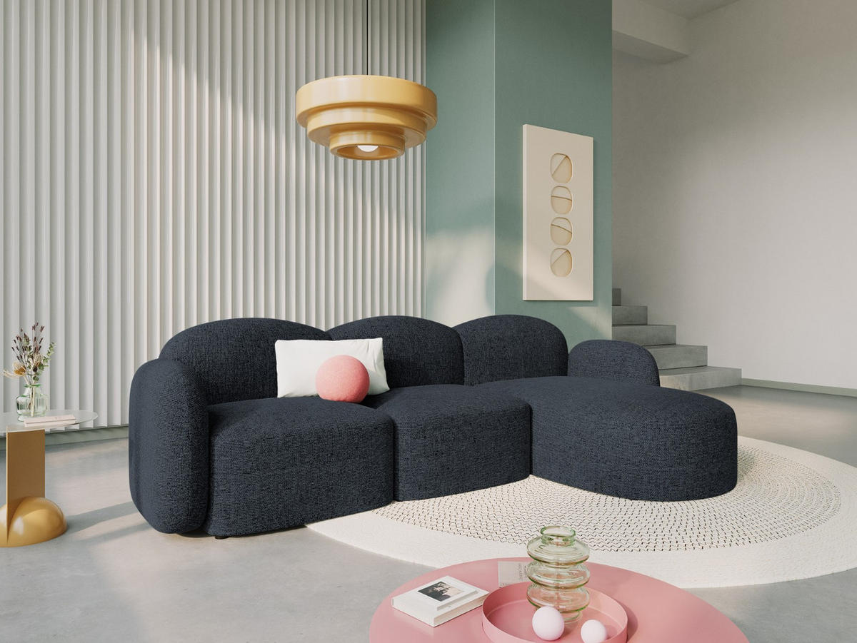 ECKSOFA rechts Blair aus Chenille-Stoff blau melange 4 Sitzplätze - Blau, Textil (155/272cm) - Micadoni