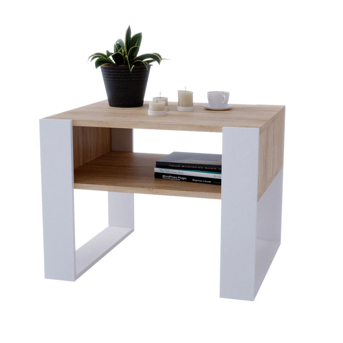 COUCHTISCH KARO 65 - Eichefarben/Weiß, Holz (53.6/65/45cm) - Mat-Haus