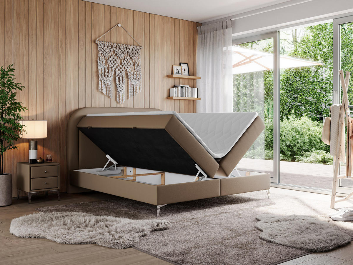 BOXBETT EIRA 120/200 Braun Kunstleder - H3 - Silberfarben/Braun, Holz/Textil (120/200cm) - MKS