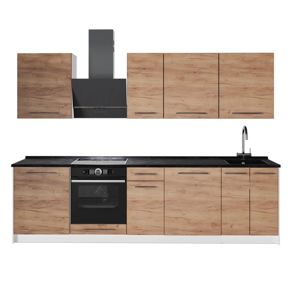 KÜCHENZEILE Fame-Line, Goldkraft Eiche/Weiß, 280 cm, AP Anthrazit - Honigeiche/Weiß, Holzwerkstoff (280/82/60cm) - Vicco