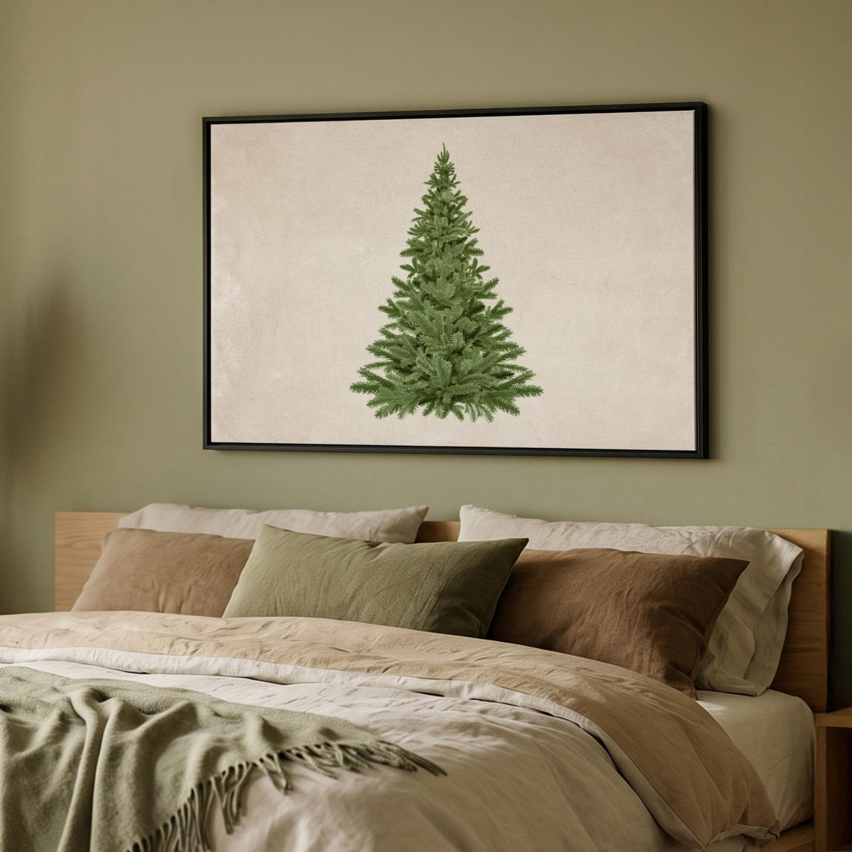 LEINWAND Bilder mit Rahmen - Weihnachtsbaum - Grün - Weihnachten - Feiertage - 90x60 - Olivgrün, Textil (90/60cm) - MuchoWow