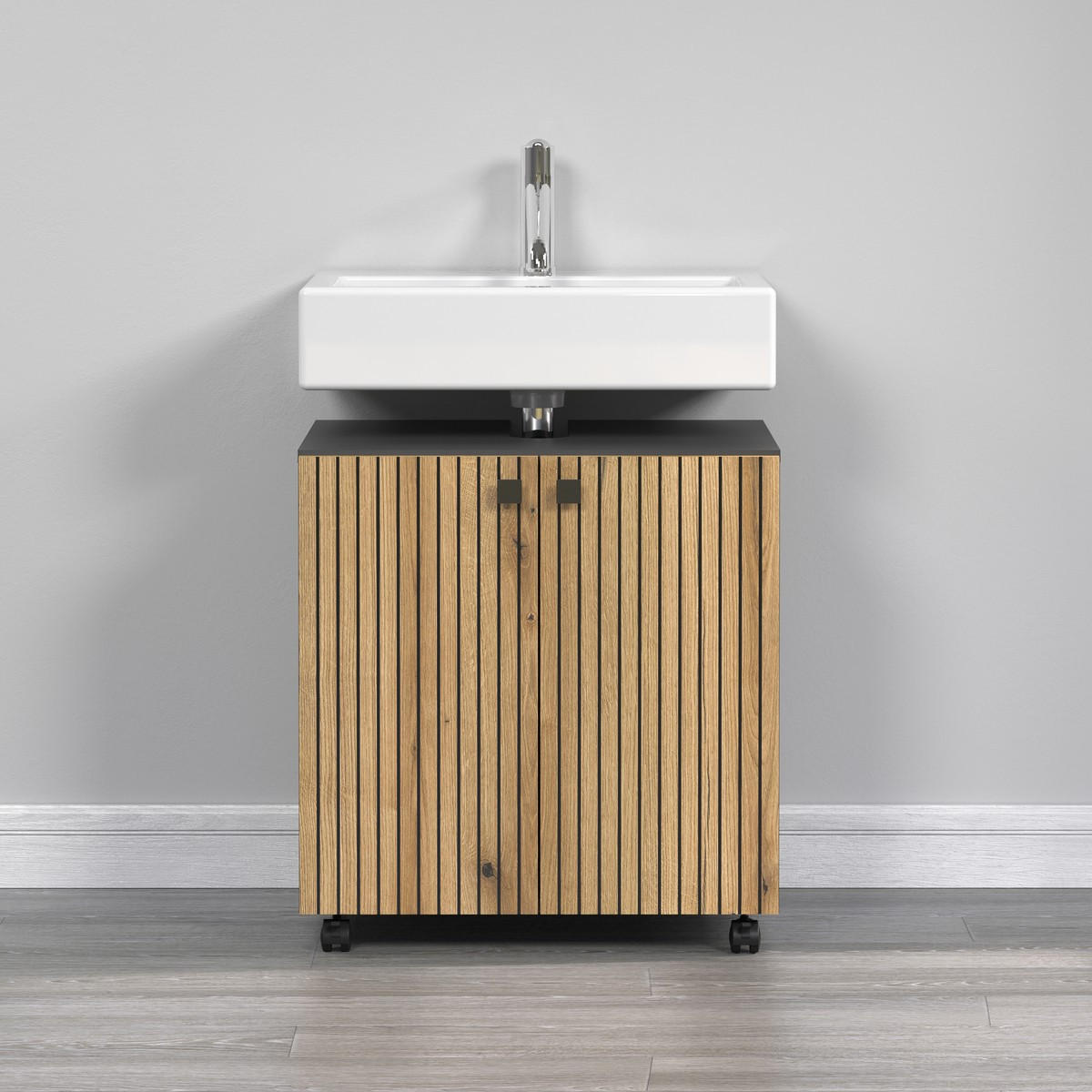 WASCHBECKENUNTERSCHRANK PureBliss Eiche Dekor - Eichefarben/Grau, Holzwerkstoff (60/64/42cm) - Trendteam