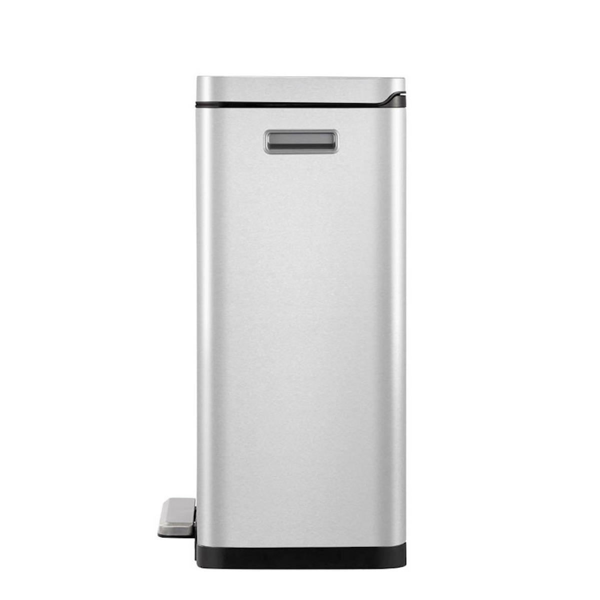 MÜLLEIMER Stilvoller Rechteckiger Mit Extra Breitem Pedal & Gedämpften Stay Open Deckel 63,7 x 36,2 x 29,7 cm 30 Liter Silber - Silberfarben, Metall (36.2/63.7/29.7cm) - PROREGAL