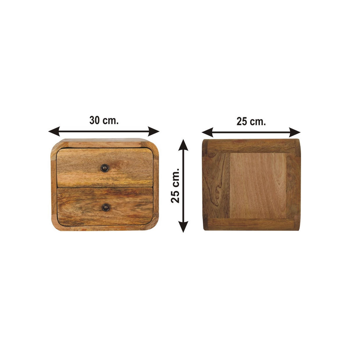 NACHTTISCH Mini aus massivem Mangoholz - Messingfarben/Braun, Holz/Metall (30/25/25cm) - Artisan Furniture