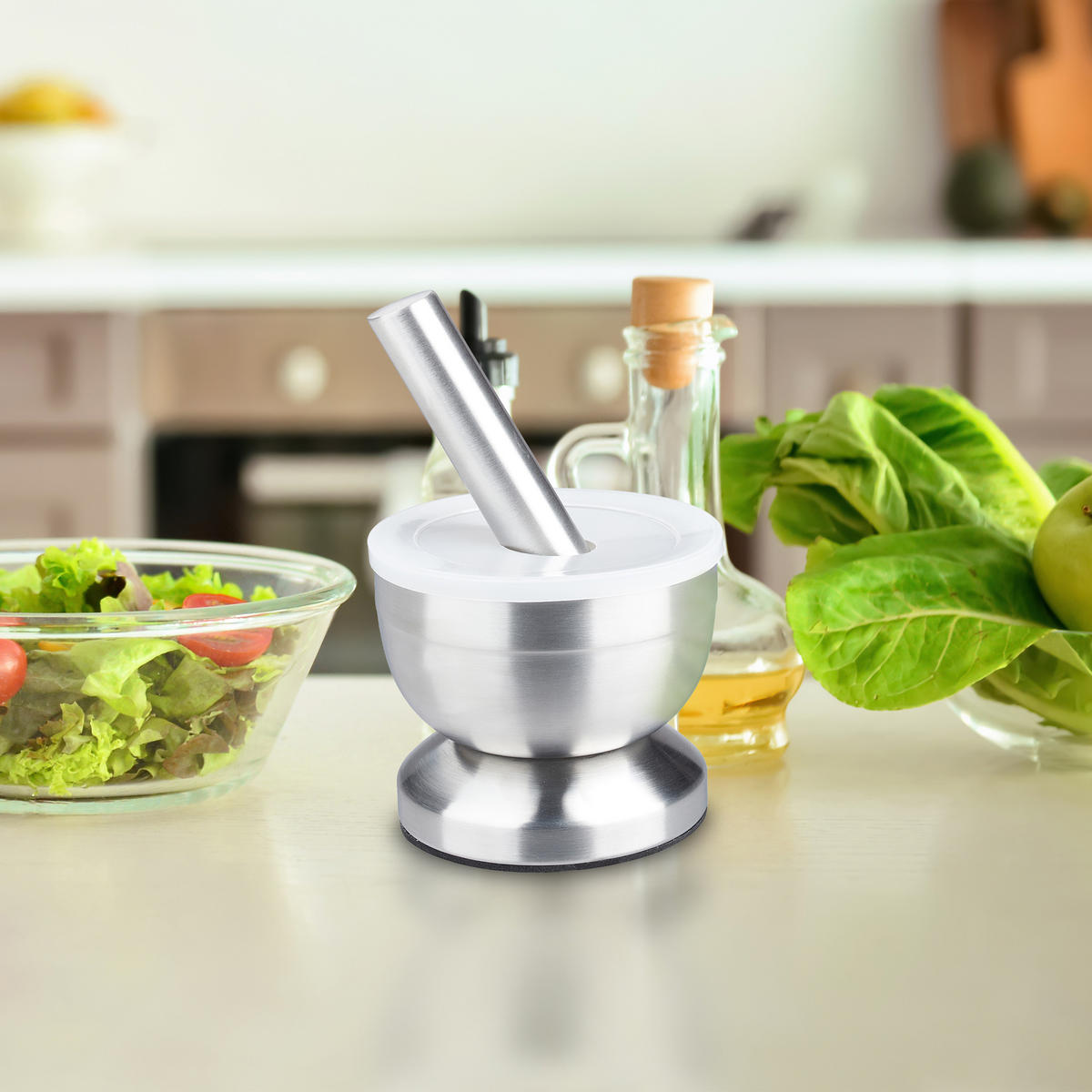 MÖRSER - Silberfarben, Kunststoff/Metall (10/9/10cm) - Relaxdays