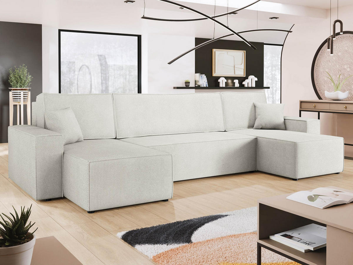 WOHNLANDSCHAFT Karl U - Creme/Schwarz, Holz/Kunststoff (312/82/145cm) - MIRJAN24