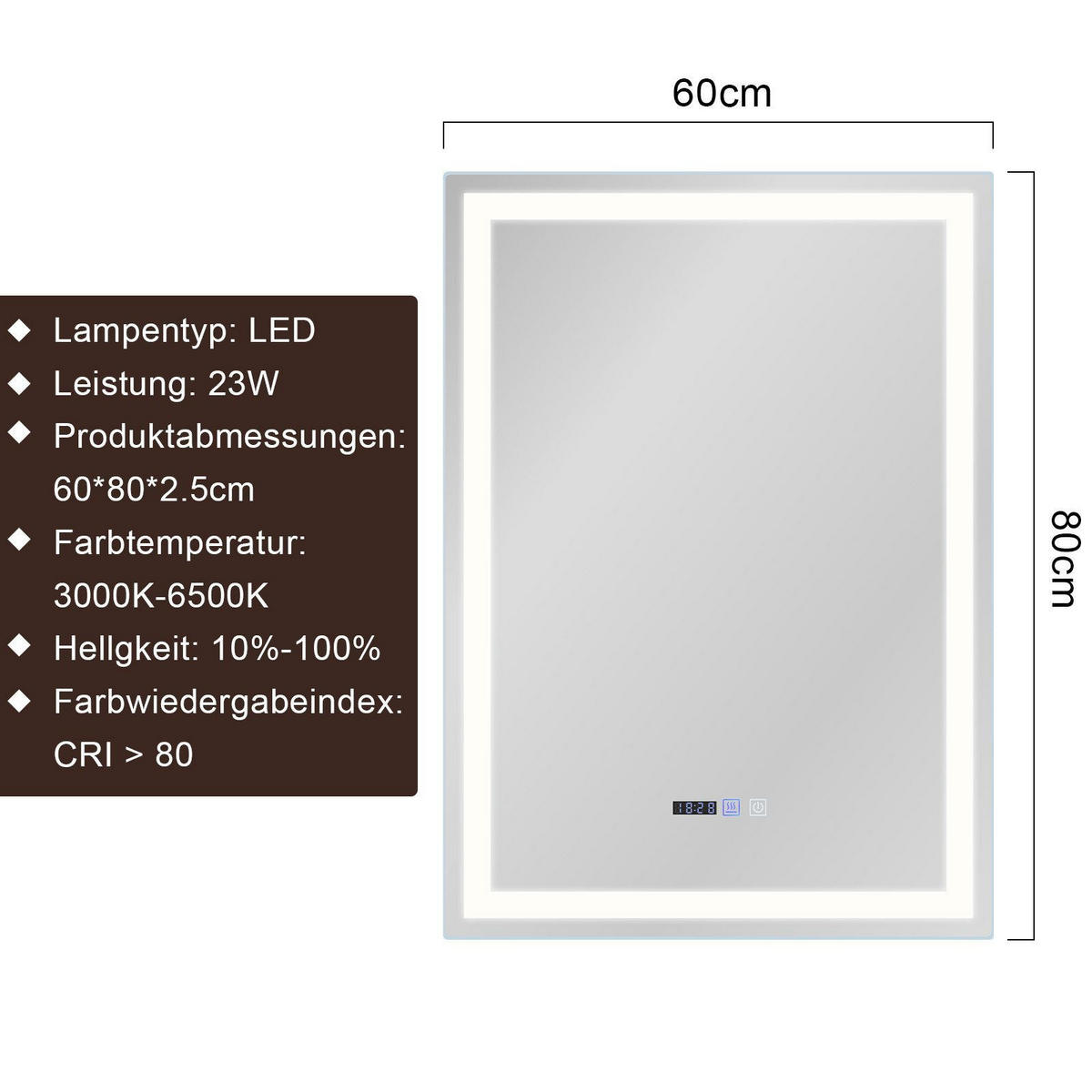 BADSPIEGEL Oryveth 60/2.5/80 cm - Silberfarben, Glas/Metall (2.5/80/60cm) - ZMH