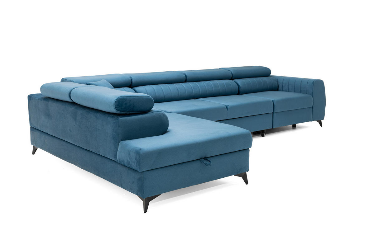 ECKSOFA PIERO MAXI Links mit Schlaffunktion 195x125 Velours Blau - Blau/Schwarz, Holz/Textil (350/203cm) - Muffo