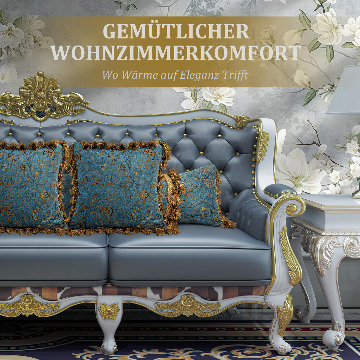 NACHTTISCHKISSEN Golden Flower Türkis 60*140cm 3er-set - Türkis, Textil (15/140cm) - Vercart