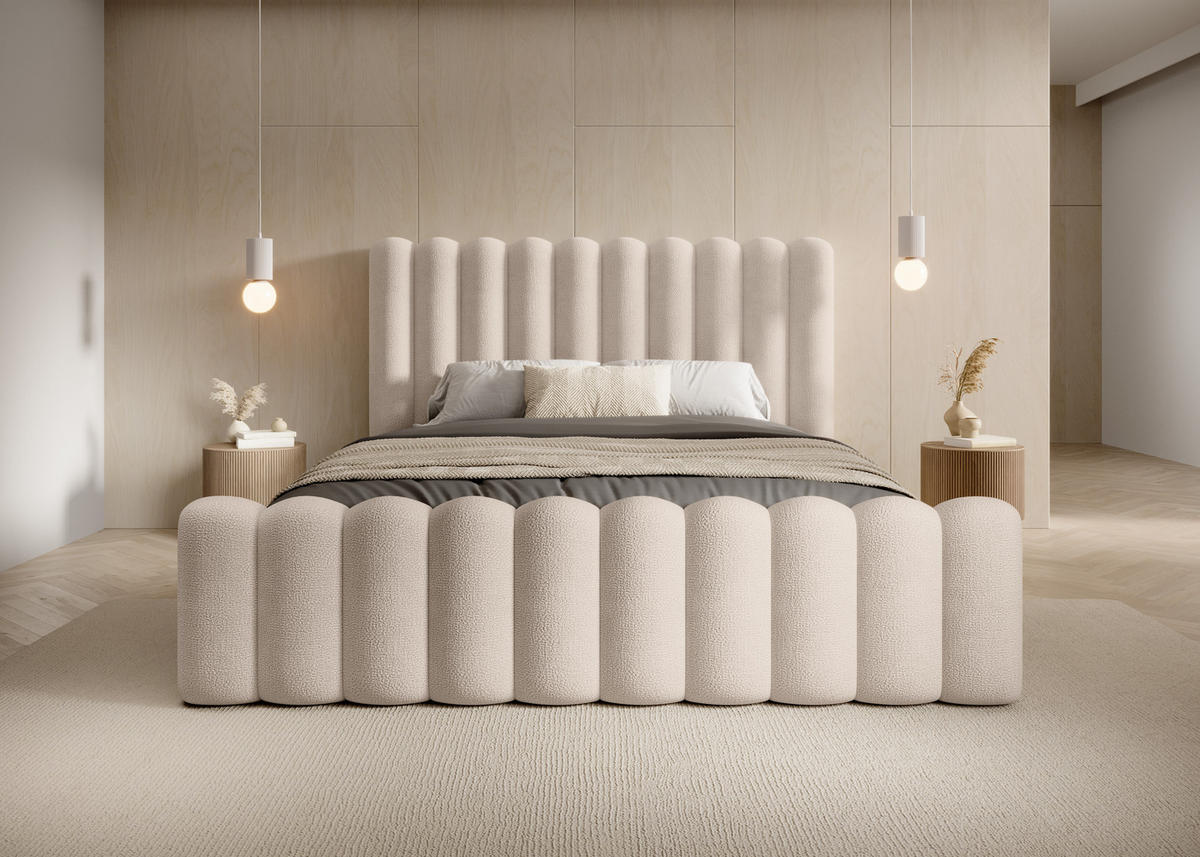 POLSTERBETT Langlebiges Polsterbett Mona VII 160x200 cm – Bett mit Bettkasten, Modernem Design, Beige - Beige/Schwarz, Holzwerkstoff/Kunststoff (160/200cm) - DomoHome