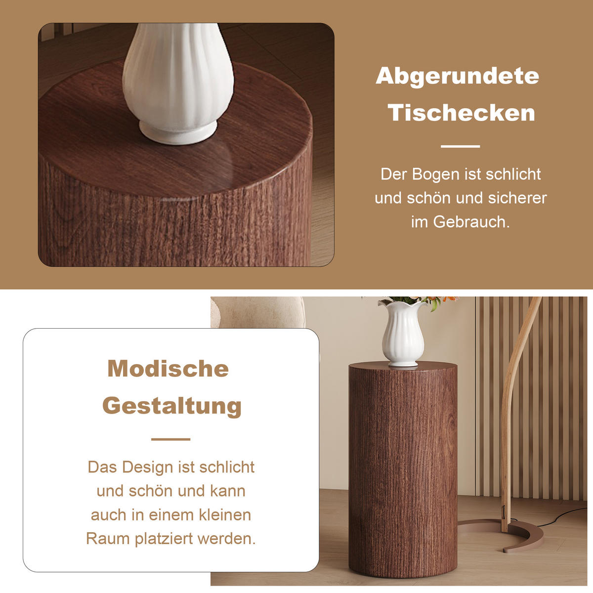 BEISTELLTISCH rund 30/30/55 cm Nussbaum MDF mit wasserabweisender Tischplatte - Walnussfarben, Holzwerkstoff (30/30/55cm) - OKWISH