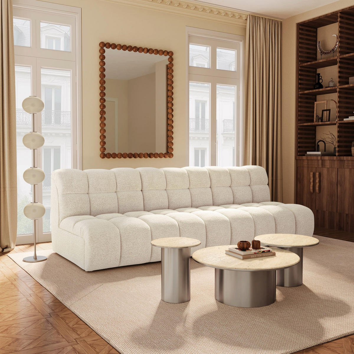 SOFA SEVEN Bouclé-Stoff Creme 243cm - Creme, Textil (243/77/98cm) - Premium Interiors