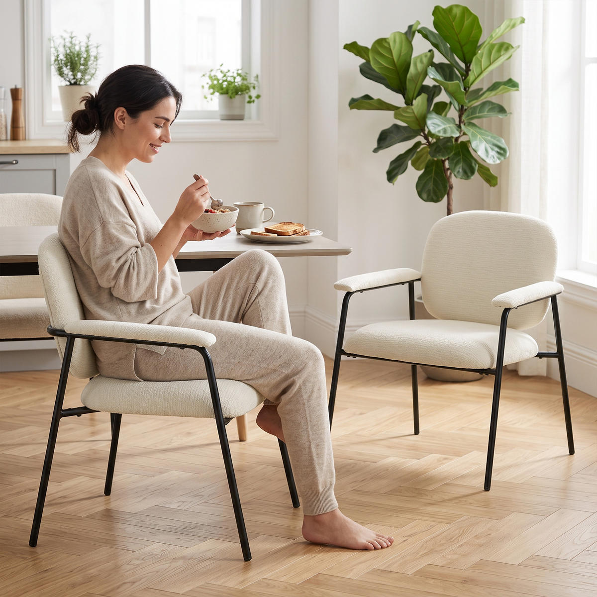 ESSZIMMERSTÜHLE 2er-Set Creme 67.0/64.0/76.5 cm - Creme, Textil (64/76.5/67cm)
