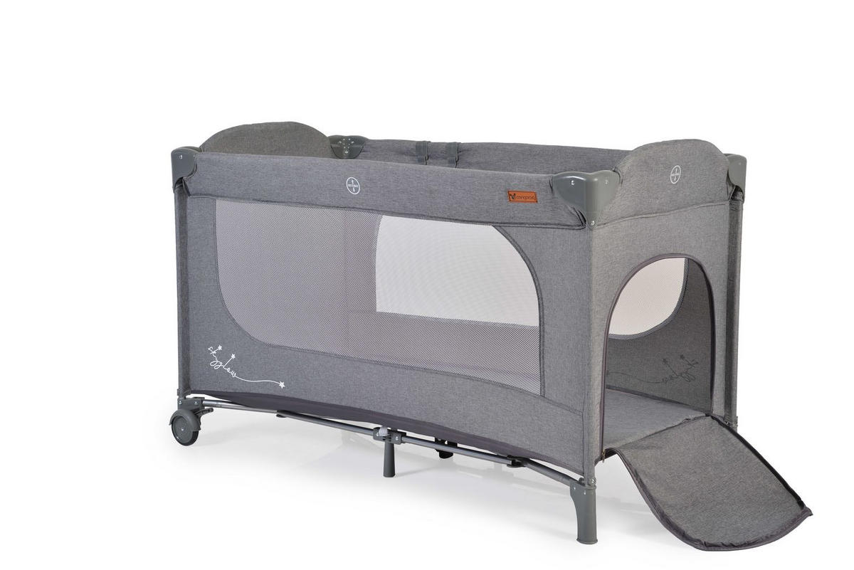 REISEBETT Skyglow 2 Ebenen grau Räder Matratze Seiteneingang Tasche Bremsen - Grau, Kunststoff (60/120cm) - Cangaroo