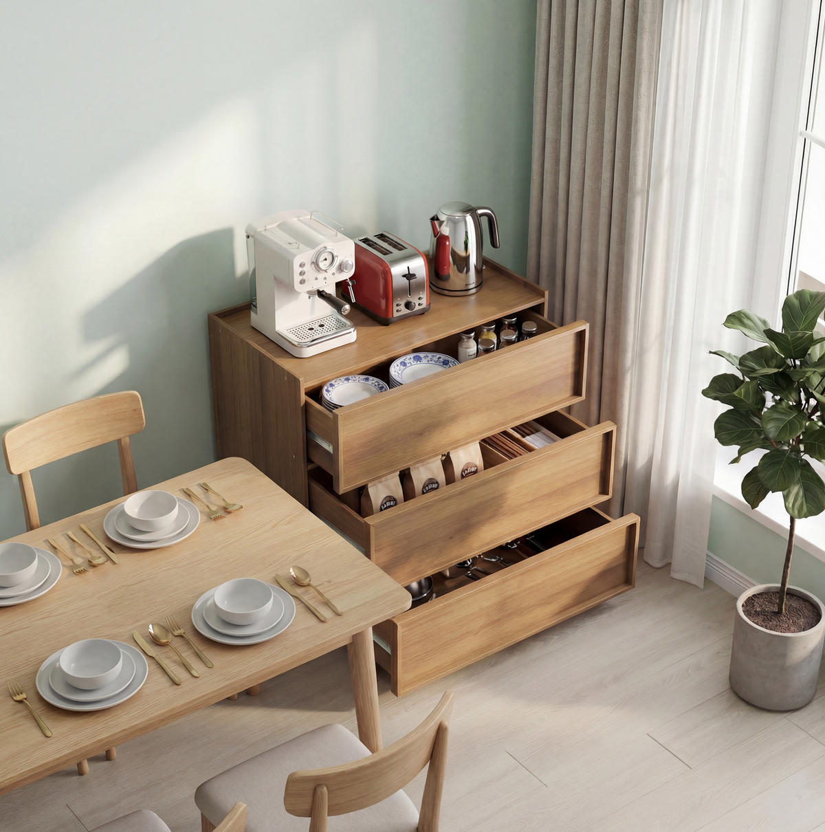KOMMODE 80/78/48 cm Eichefarben aus MDF und Spanplatte mit 3 Schubladen - Nussbaumfarben, Holzwerkstoff (48/78/80cm) - OKMYHOME