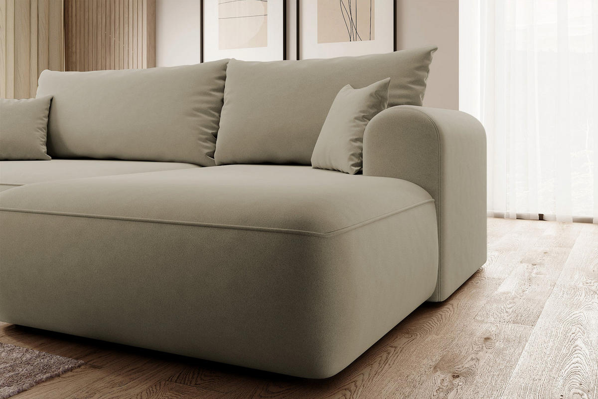 ECKSOFA Ovo Beige Velours - Beige/Schwarz, Kunststoff/Textil (260/165cm) - Selsey