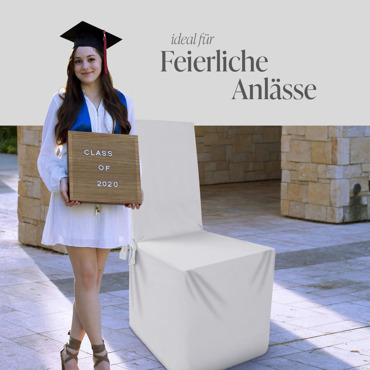 STUHLHUSSE ( Weiß ) - Stretchhusse für eckige Stuhllehnen - ( 45 cm x 96 cm ) elastischer Bankett Stuhlbezug - Weiß, Textil (45/96cm) - Bestlivings