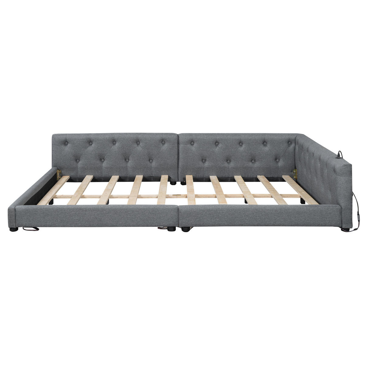 POLSTERBETT aus Leinen und MDF 140x200 cm Grau mit LED-Beleuchtung, USB- und Type-C-Anschluss, Knopfheftung - Grau, Textil (140/200cm) - Modfu
