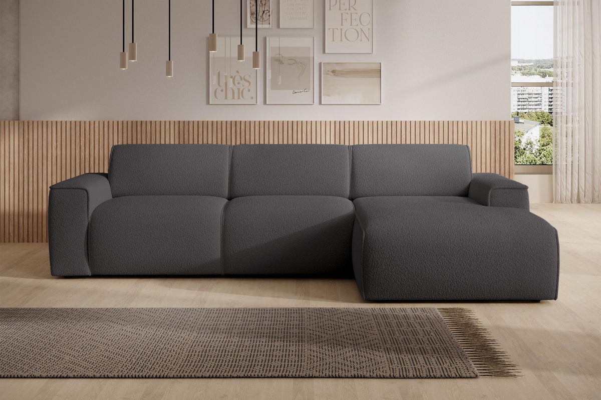 ECKSOFA Bouvi Dunkelgrau rechts - Dunkelgrau/Schwarz, Kunststoff/Textil (165/310cm) - Selsey