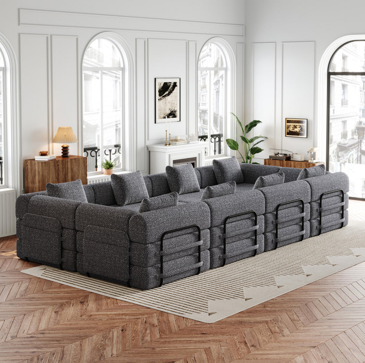 SCHLAFSOFA 2-in-1 in Grau – klappbar mit Armlehnen-Staufach aus Chenille - Grau, Textil (274/69.8/183.8cm) - BEAOK