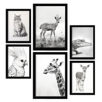 POSTER Set Mit 6 Bleistifttiere A3 & A4 Schwarzer Rahmen - Schwarz, Papier (29/3cm) - Nacnic