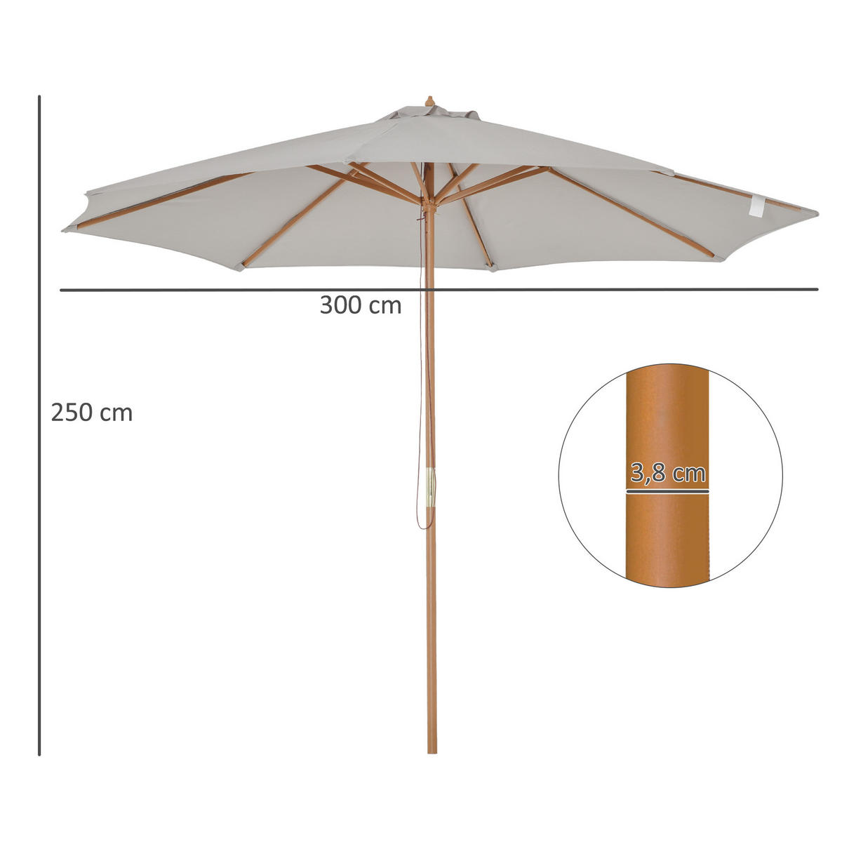 SONNENSCHIRM, Bambus, Polyester, Grau - Grau, Naturmaterialien/Holz (300/300cm) - Outsunny