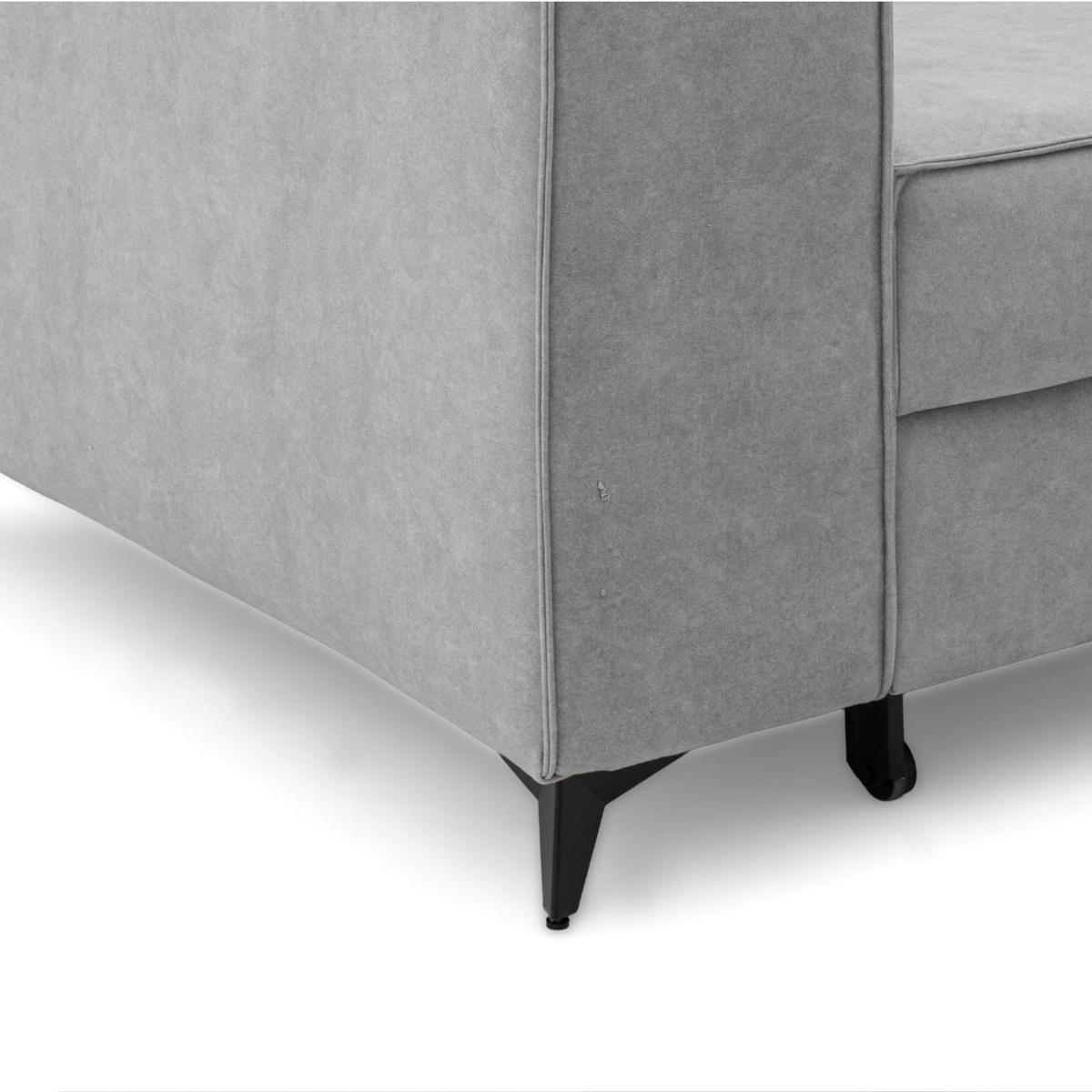 ECKSOFA PURE L Rechts mit Schlaffunktion 127x199 Velours Hellgrau - Hellgrau/Schwarz, Holz/Textil (204/281cm) - Muffo